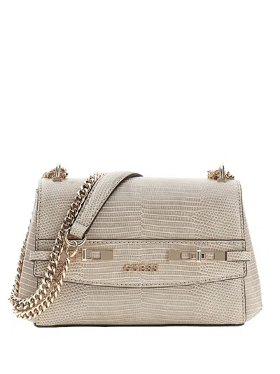 Guess Usa Melinda Lizard-effect Chain Satchel Bag In Neutral