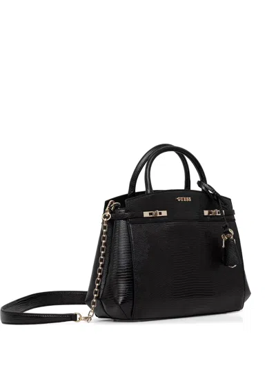 Guess Usa Melinda Lizard-effect Tote Bag In Black