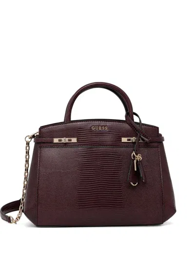 Guess Usa Melinda Lizard-effect Tote Bag In Burgundy