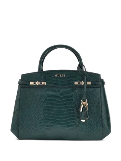Guess Usa Melinda Lizard-effect Tote Bag In White