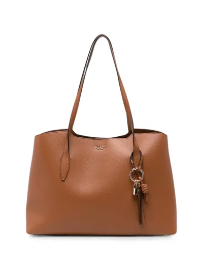 Guess Usa Melody Logo-plaque Leather Shoulder Bag In Brown