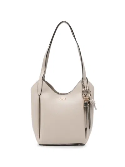 Guess Usa Melody Logo-plaque Pebbled Shoulder Bag In Neutral