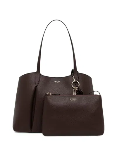 Guess Usa Melody Logo-plaque Pebbled-effect Tote Bag In Brown