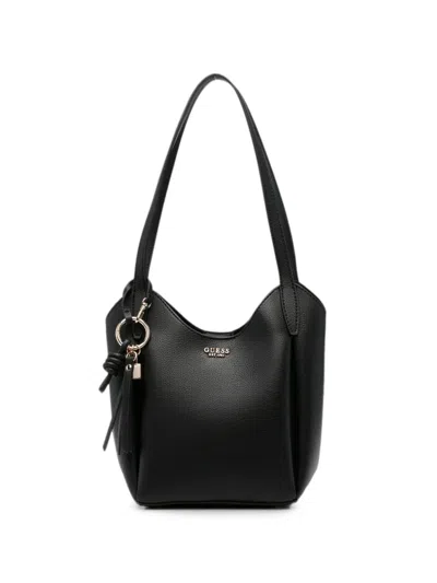 Guess Usa Melody Logo-plaque Pebbled-leather Shoulder Bag In Black