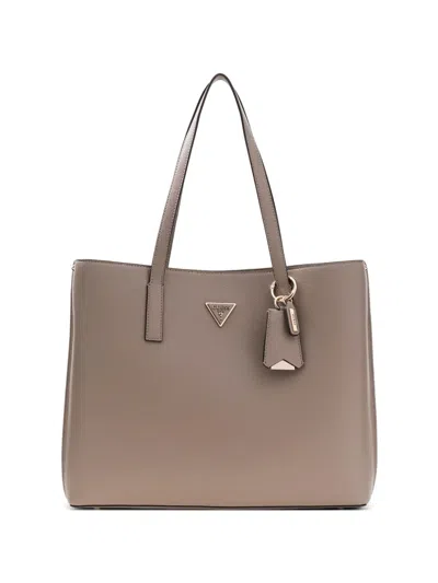 Guess Usa Meridian Charm-detail Tote Bag In Brown