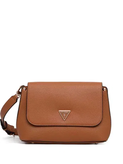 Guess Usa Meridian Logo-plaque Leather Cross Body Bag In Brown