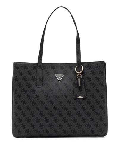 Guess Usa Meridian Monogram Charm Tote Bag In Black