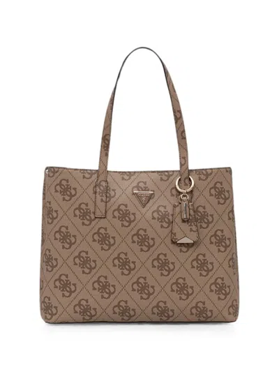 Guess Usa Meridian Monogram-print Logo-plaque Tote Bag In Brown