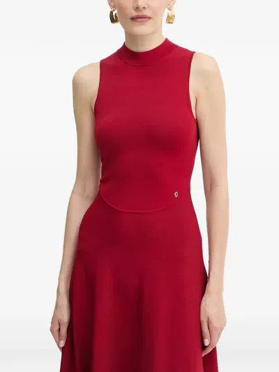 Guess Usa Metal Logo High-neck Midi Dress In Red