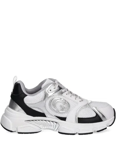 Guess Usa Metallic-panelled Mesh Sneakers In Gray