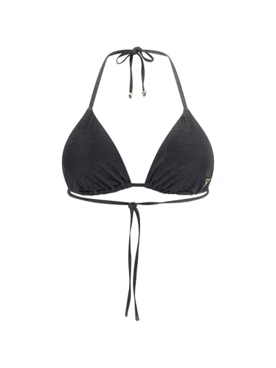 Guess Usa Metallic-effect Halterneck Bikini Top In Black