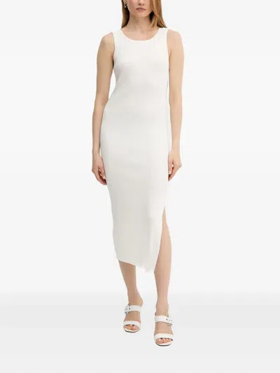 Guess Usa Midi Ribbed Open-back Dress In White