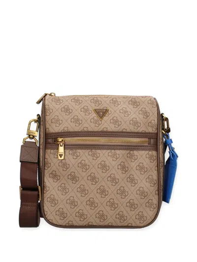 Guess Usa Milano 4g Monogram-pattern Logo-plaque Messenger Bag In Neutral