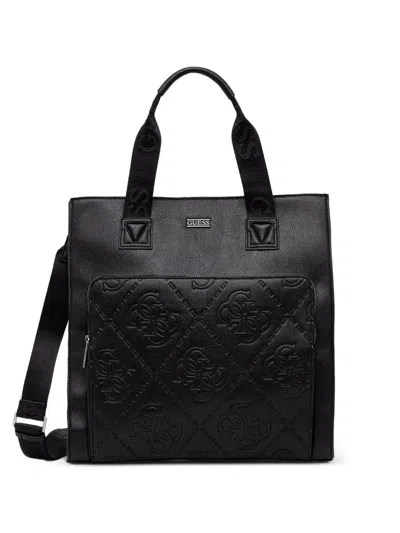 Guess Usa Milano Logo-embossed Quilted Tote Bag In Black