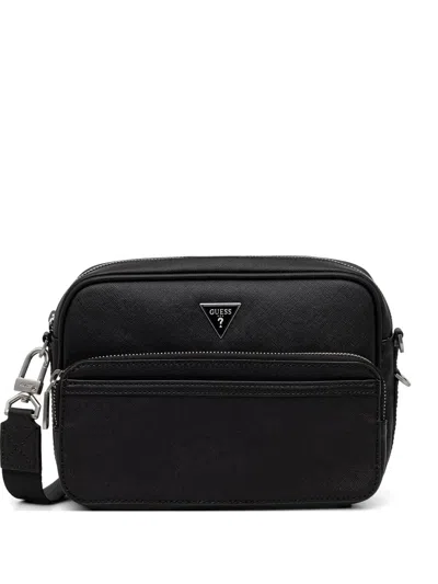 Guess Usa Milano Logo-plaque Shoulder Bag In Black