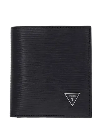 Guess Usa Milano Logo-plaque Textured Wallet In Black
