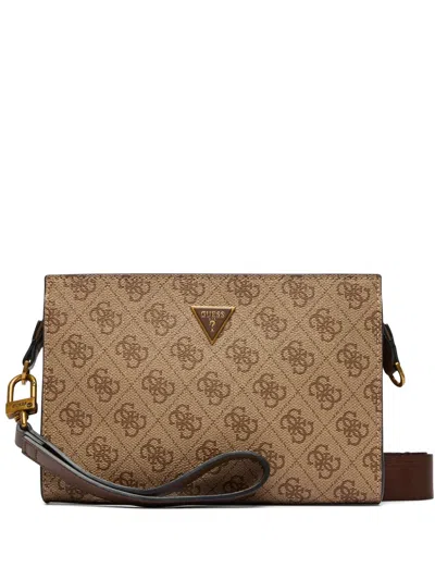 Guess Usa Milano Logo-print Clutch Bag In Brown
