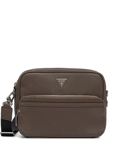 Guess Usa Milano Mini Logo-plaque Messenger Bag In Brown