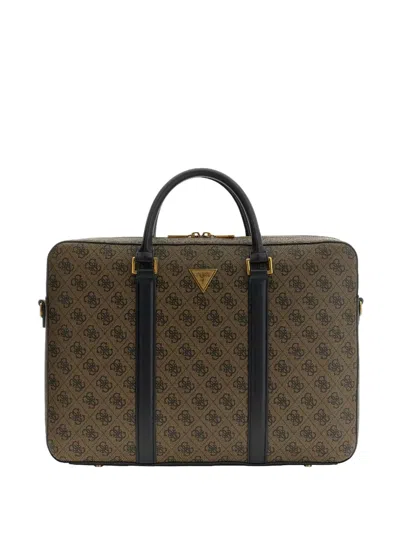 Guess Usa Milano Monogram Laptop Bag In Brown