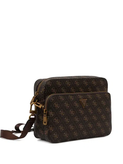 Guess Usa Milano Monogram-pattern Messenger Bag In Brown