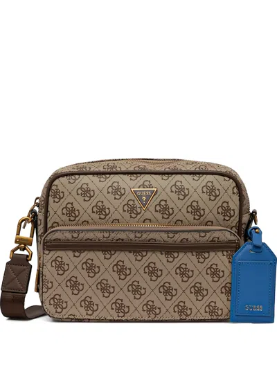 Guess Usa Milano Monogram Tag-detail Shoulder Bag In Brown