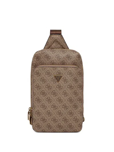 Guess Usa Milano Monogram Zip Messenger Bag In Brown