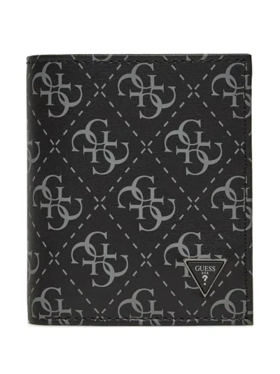 Guess Usa Milano Monogram-pattern Wallet In Black