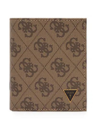 Guess Usa Milano Monogram-print Logo-plaque Wallet In Brown