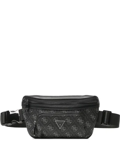 Guess Usa Milano Smart Monogram-pattern Belt Bag In Black