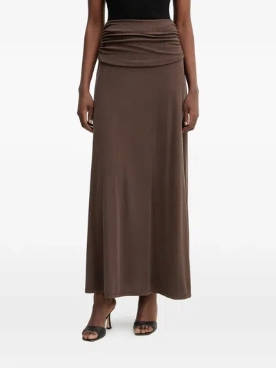 Guess Usa Milena Gathered-detail Midi Skirt In Brown