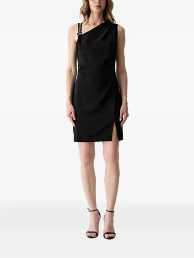 Guess Usa Mini Buckle-detail Asymmetric-neck Dress In Black