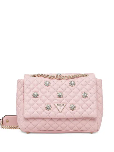 Guess Usa Mini Everlee Quilted Floral-appliqué Cross Body Bag In Pink