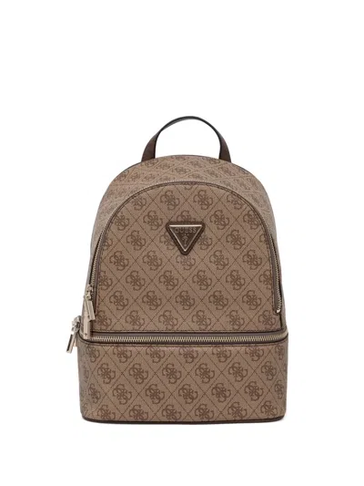 Guess Usa Mini Follie Monogram-print Logo-plaque Backpack In Brown