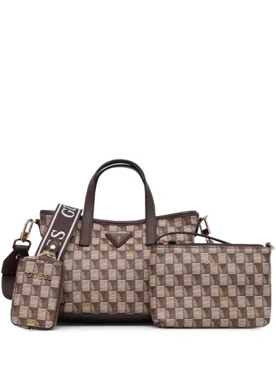 Guess Usa Mini G-wave Tote Bag In Brown