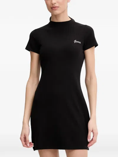 Guess Usa Mini Lavinia Logo-embroidered Ribbed-knit Dress In Blue