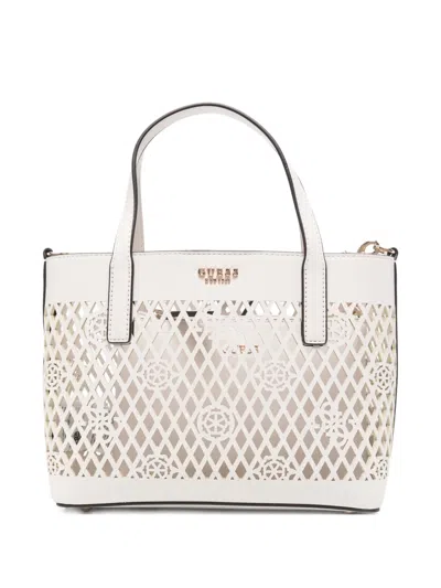 Guess Usa Mini Letty Laser-cut Tote Bag In White