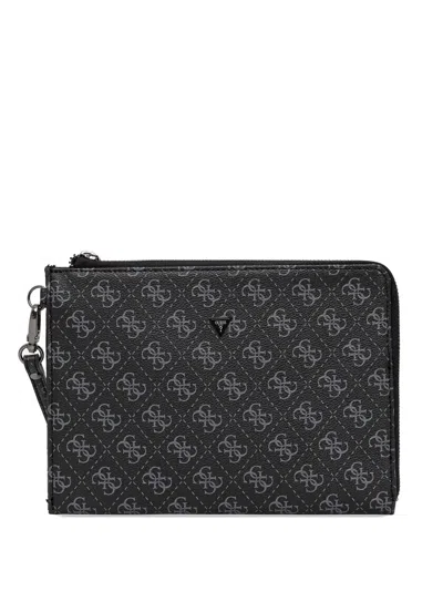 Guess Usa Mini Milano Logo-plaque Clutch Bag In Black