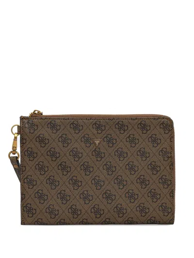 Guess Usa Mini Milano Monogram-pattern Logo-plaque Clutch Bag In Red