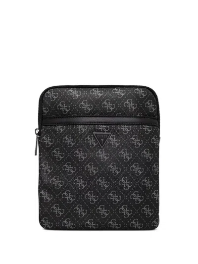 Guess Usa Mini Milano Monogram-print Logo-plaque Messenger Bag In Black