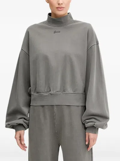 Guess Usa Misty High-neck Logo-embroidered Sweatshirt In Gray