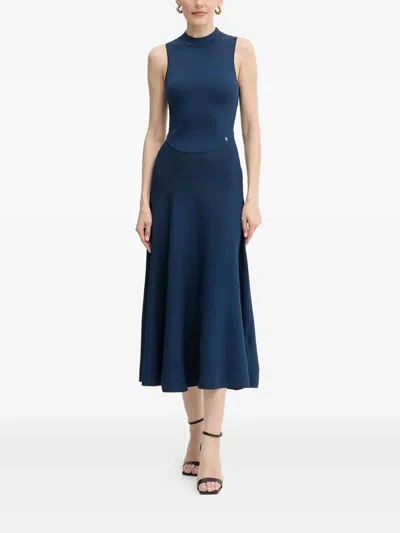 Guess Usa Mock-neck Flared Midi Dress In Black