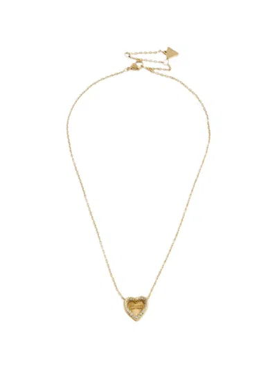 Guess Usa Mon Amour Crystal-embellished Heart Necklace In Gold