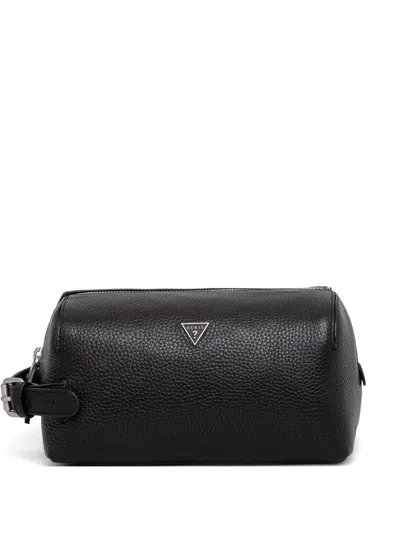 Guess Usa Logo-plaque Pebbled Leather Clutch Bag In Black
