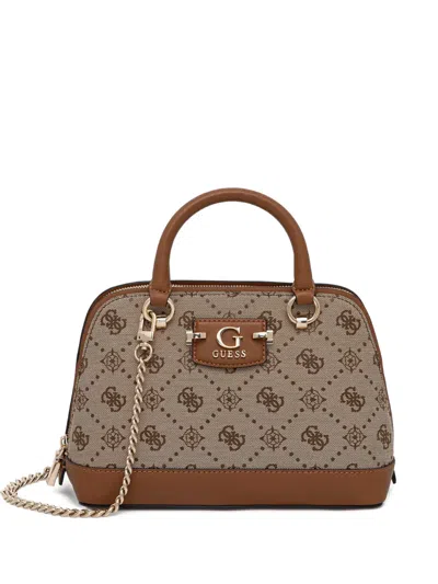 Guess Usa Monogram Chain Satchel In Brown