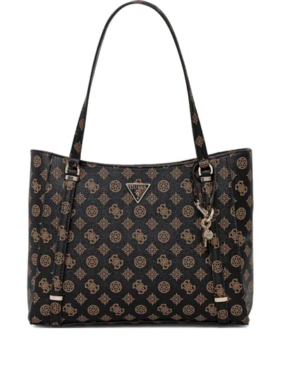 Guess Usa Monogram Charm Tote Bag In Black