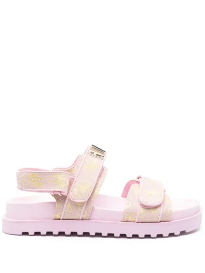 Guess Usa Monogram-jacquard Sandals In Pink
