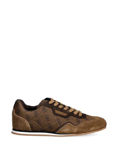 Guess Usa Monogram Lace-up Sneakers In Brown