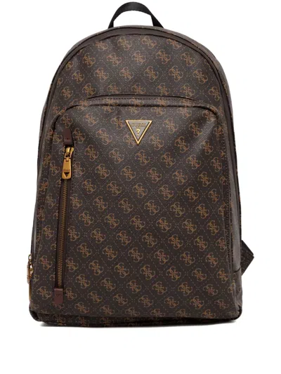 Guess Usa Monogram-logo Backpack In 褐色