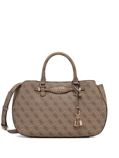 Guess Usa Monogram Padlock Tote Bag In Neutral