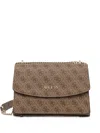 Guess Usa Monogram-pattern Chain Satchel Bag In Brown